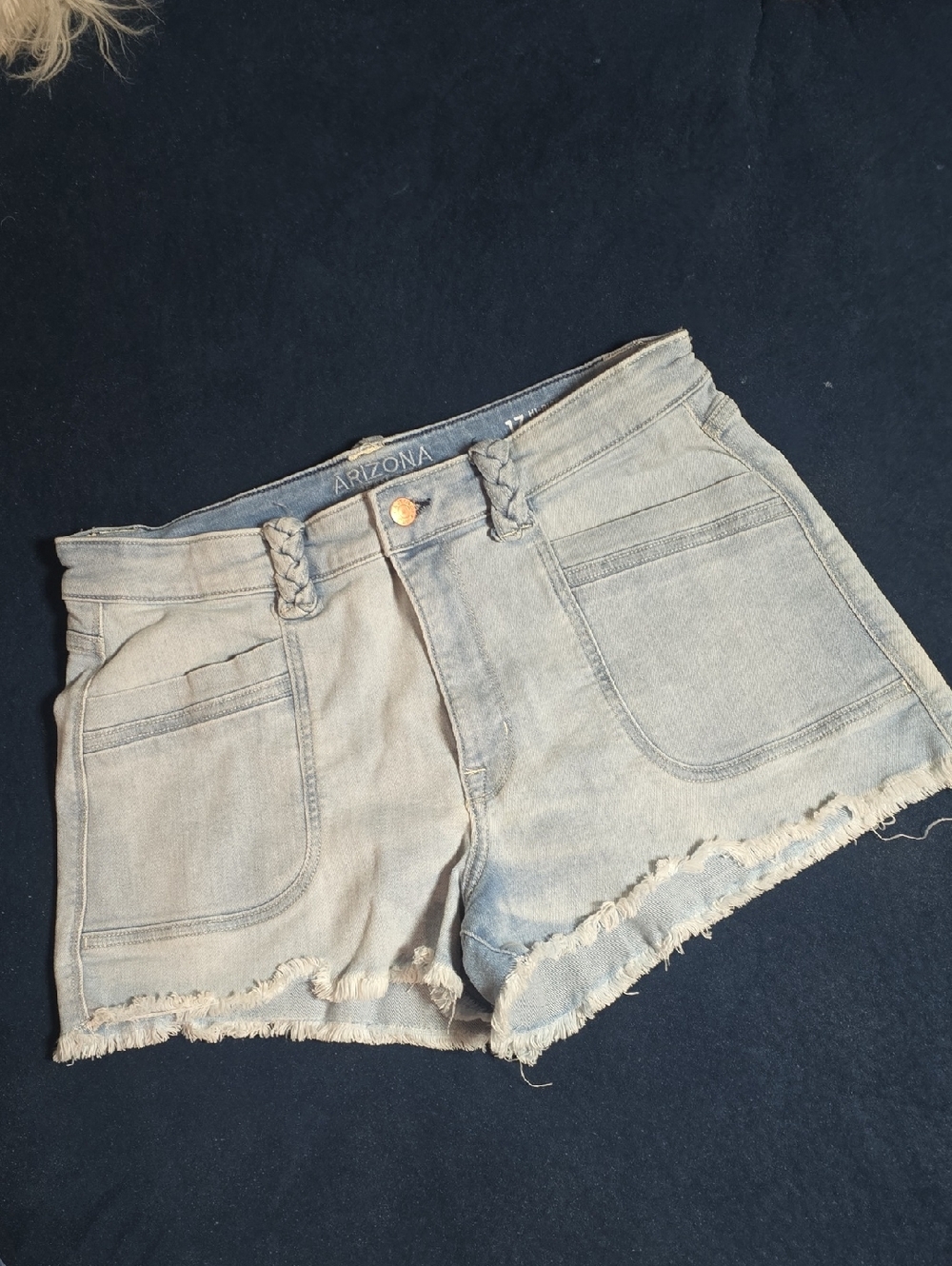 Arizona Jean Company Light Wash Denim Frayed Pocket Shorts